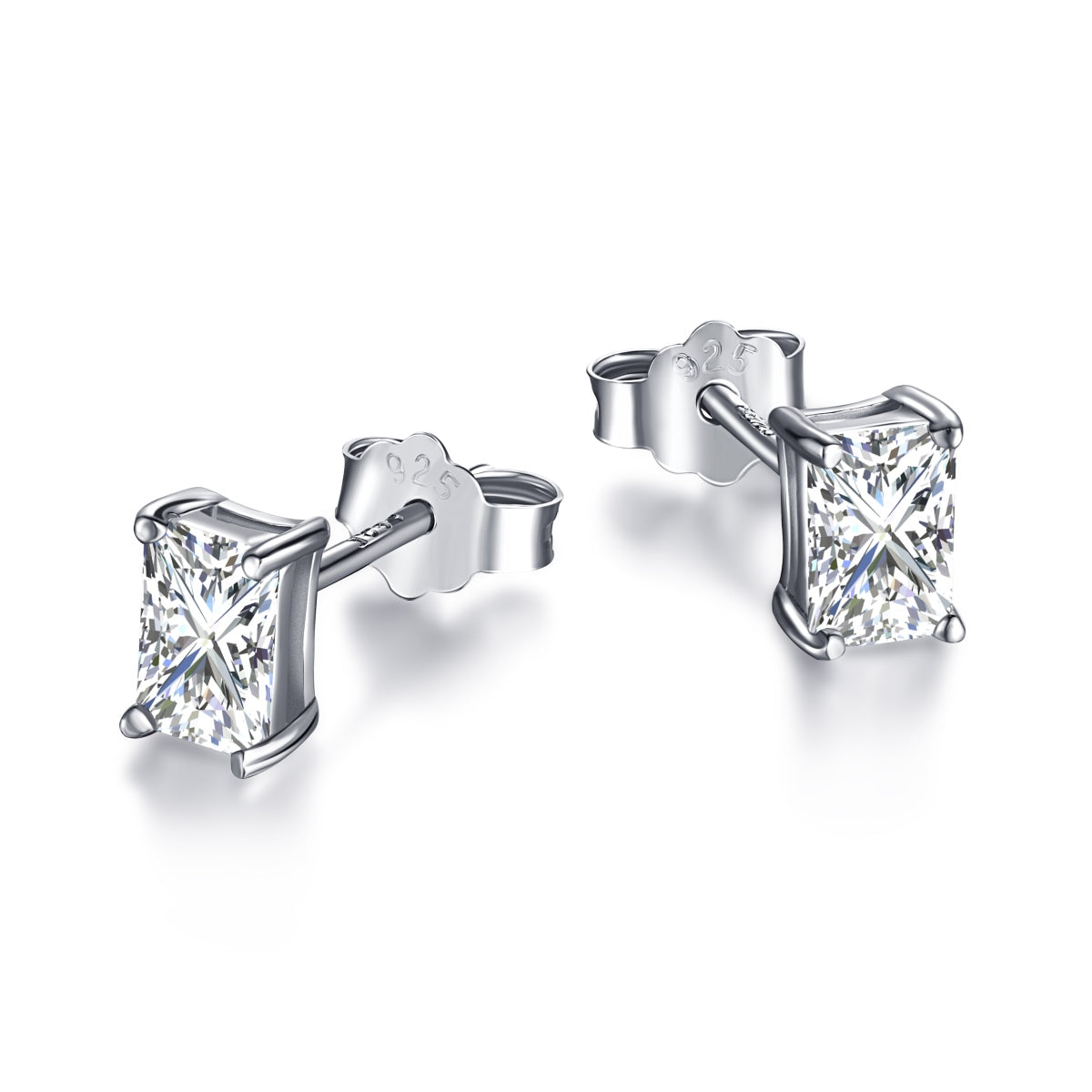 [Lucky Jewelry]Stylish Shiny Rectangular Center Stone Stud Earrings