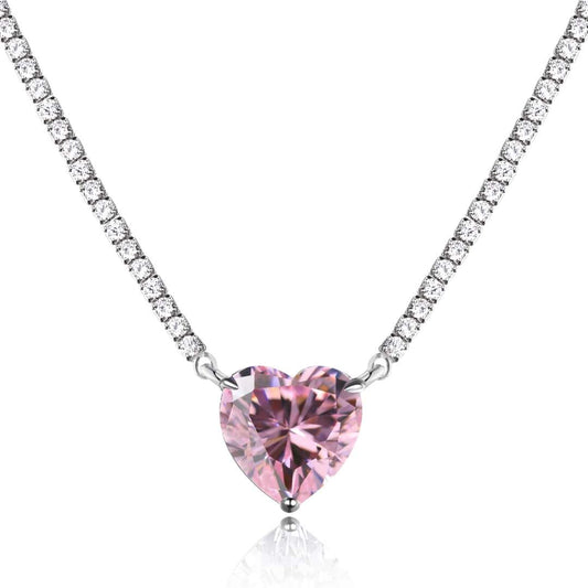 [Lucky Jewelry]8.0 Carat Versatile Colorful Sweet Heart-Shaped Tennis Necklace