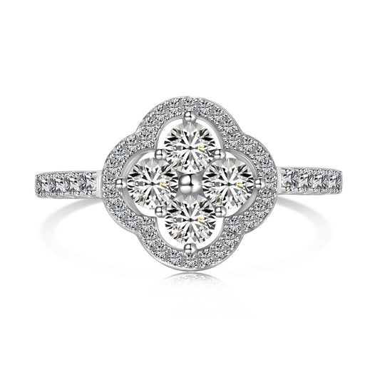 [Lucky Jewelry]Four Leaf Clover Flower Design Ring