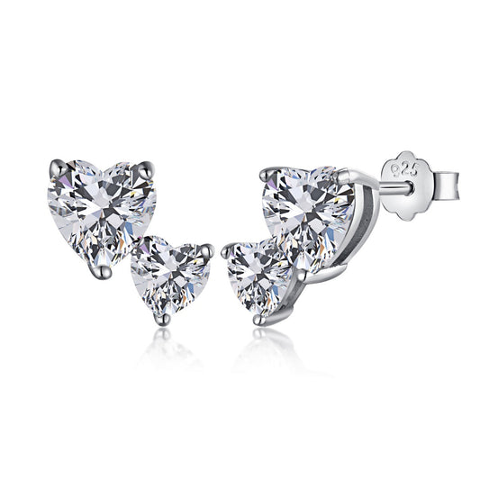 [Lucky Jewelry]Double Heart-Shape Classic Princess Style Earrings