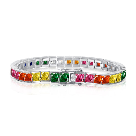 [Lucky Jewelry]Radiant Colorful Princess Cut Tennis Bracelet