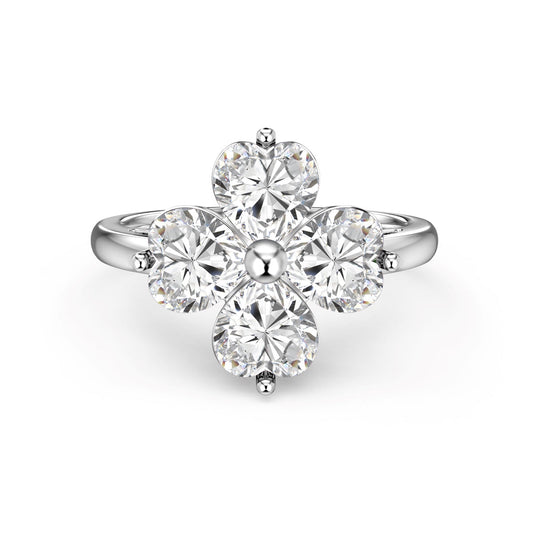 [Lucky Jewelry]Heart-shaped Four-Leaf Clover Ball Ring