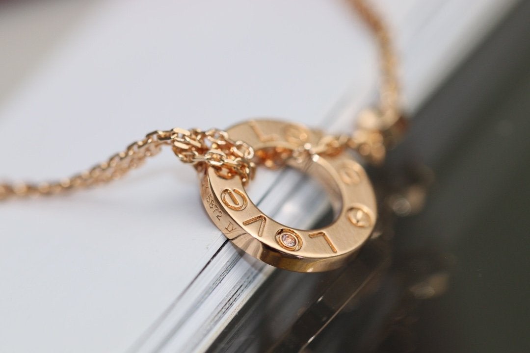 [⭐Seralia]LOVE NECKLACE ADJUSTABLE ROSE GOLD 2 DIAMOND