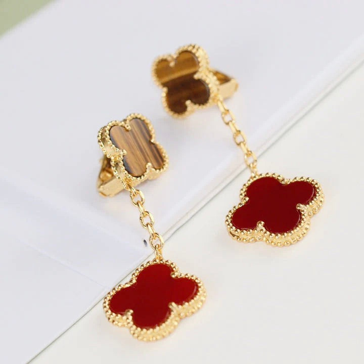 [⭐Seralia]CLOVER  2 MOTIF  TIGER EYE CARNELIAN EARRINGS
