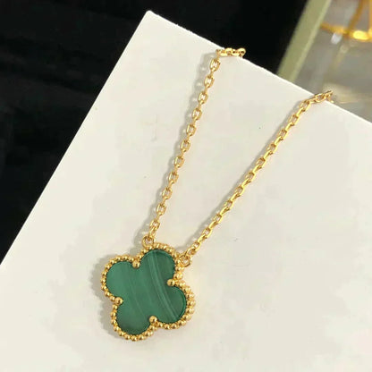 [⭐Seralia]CLOVER 15MM MALACHITE SINGLE FLOWER  NECKLACE