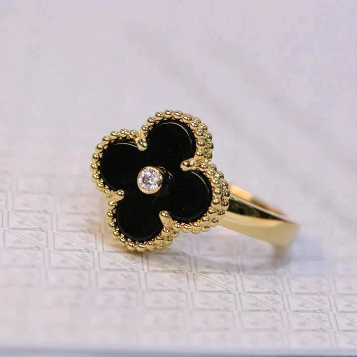 [⭐Seralia]CLOVER ONYX RING GOLD DIAMOND