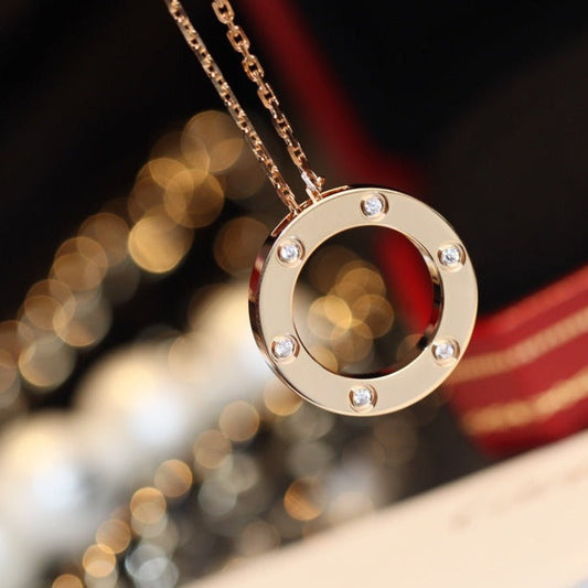 [⭐Seralia]LOVE NECKLACE 16MM 6 DIAMONDS PINK GOLD