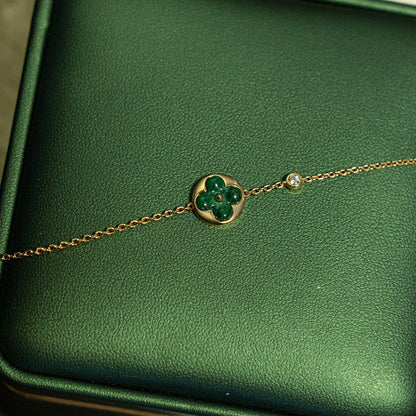 [⭐Seralia]SUN MALACHITE 1 DIAMOND PINK GOLD BRACELET