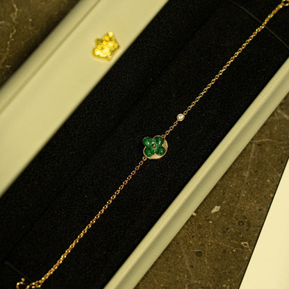 [⭐Seralia]SUN MALACHITE 1 DIAMOND PINK GOLD BRACELET