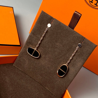 [⭐Seralia]CHAINE VERSO BLACK CERAMIC EARRINGS
