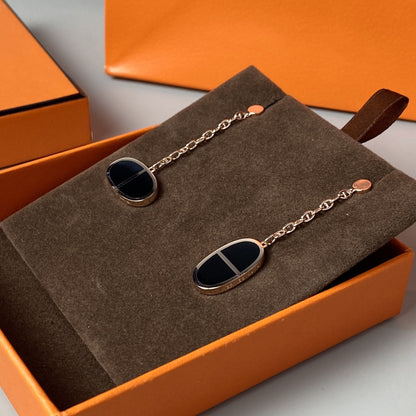 [⭐Seralia]CHAINE VERSO BLACK CERAMIC EARRINGS