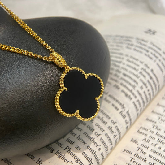[⭐Seralia]CLOVER 25MM NECKLACE GOLD ONYX