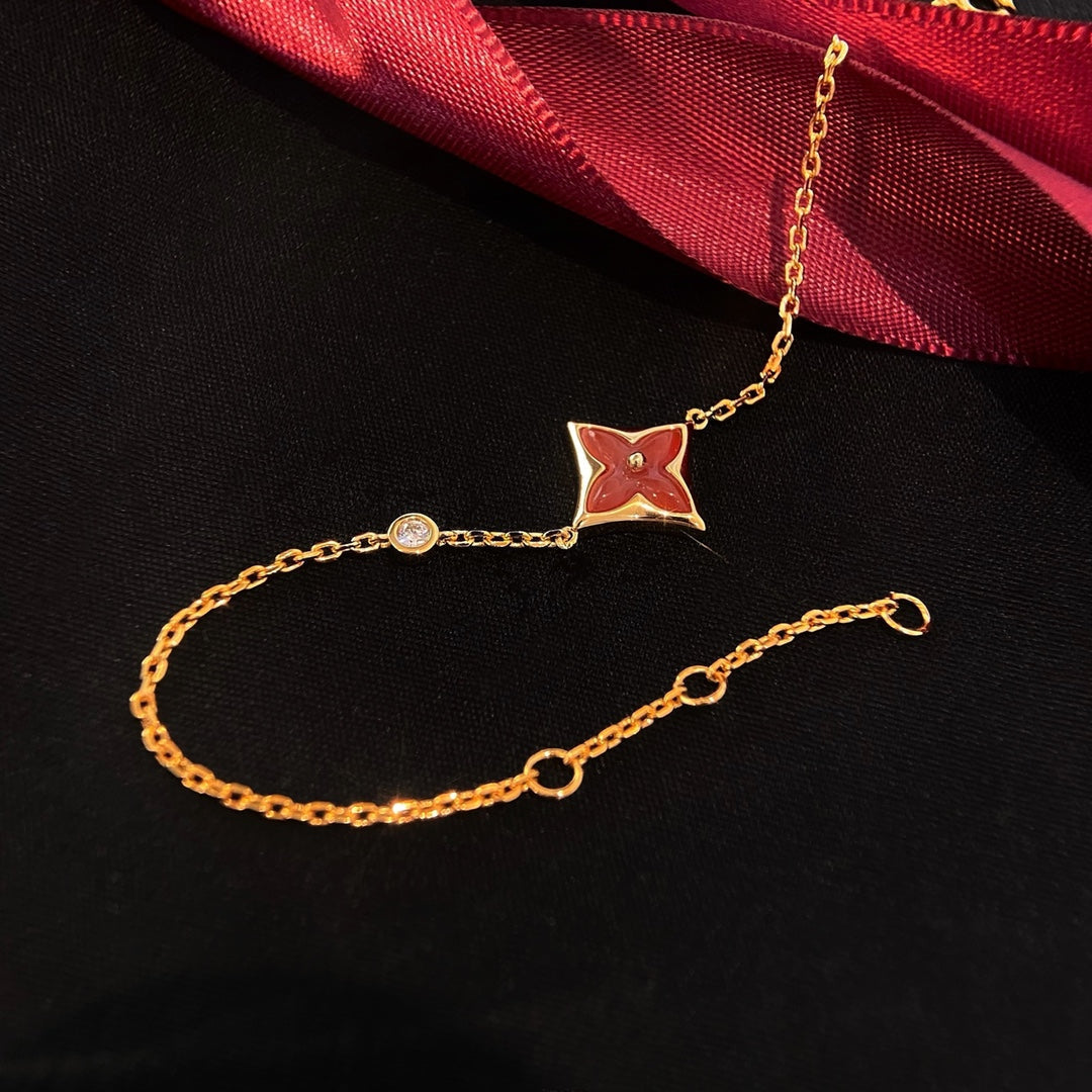 [⭐Seralia]COLOR STAR CARNELIAN PINK GOLD DIAMOND BRACELET