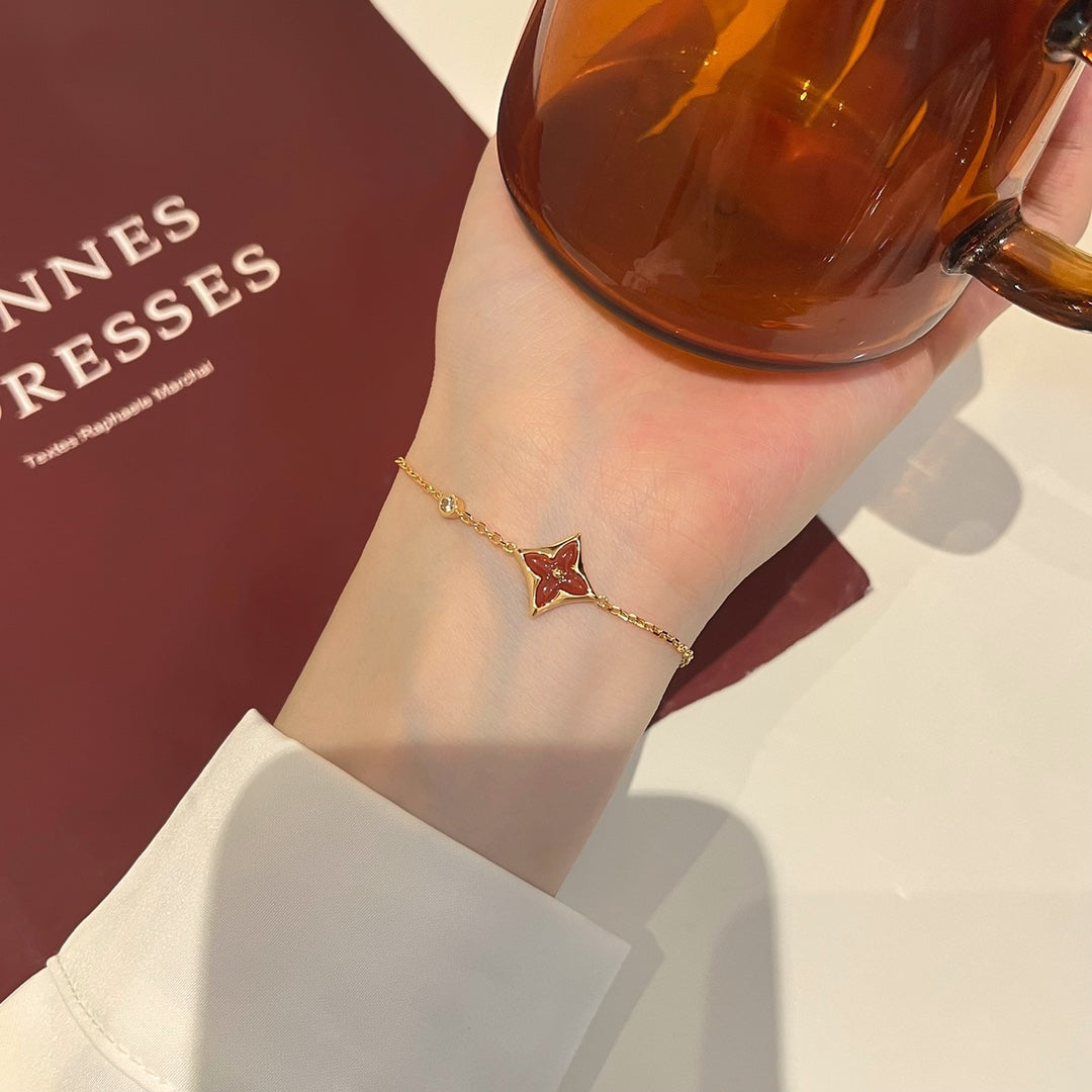 [⭐Seralia]COLOR STAR CARNELIAN PINK GOLD DIAMOND BRACELET