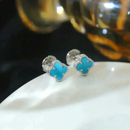 [⭐Seralia]CLOVER MINI 9.5MM ONYX STUD EARRINGS SILVER