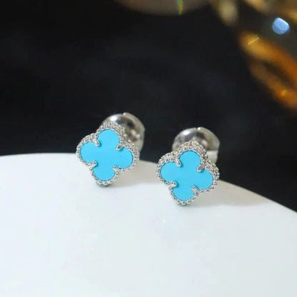 [⭐Seralia]CLOVER MINI 9.5MM ONYX STUD EARRINGS SILVER
