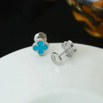 [⭐Seralia]CLOVER MINI 9.5MM ONYX STUD EARRINGS SILVER