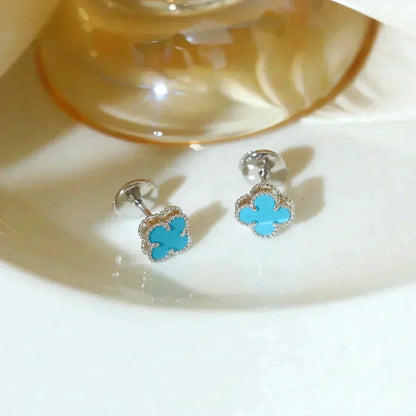 [⭐Seralia]CLOVER MINI 9.5MM ONYX STUD EARRINGS SILVER