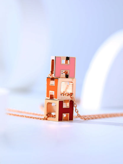 [⭐Seralia]H CAGE PINK GOLD NECKLACE