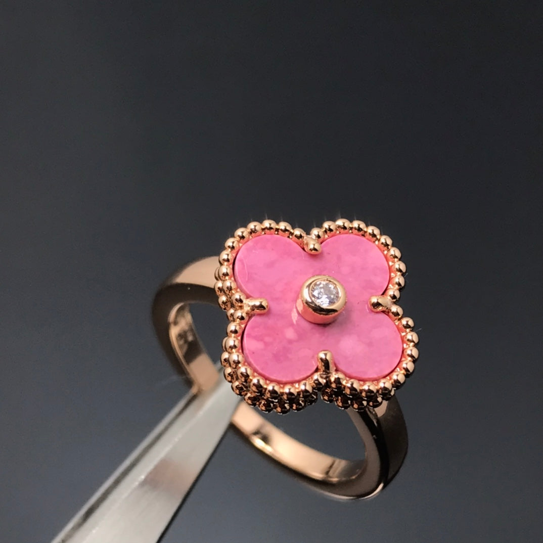 [⭐Seralia]CLOVER RHODONITE ROSE GOLD RING