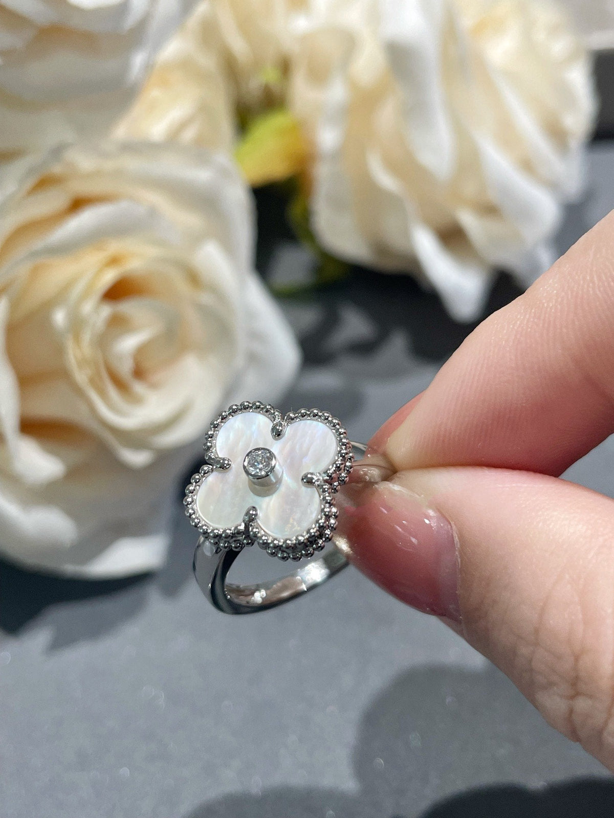 [⭐Seralia]CLOVER SILVER MOP DIAMOND RING