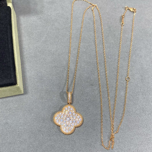 [⭐Seralia]CLOVER 25MM LARGE PEDANT DIAMOND PAVED LONG NECKLACE