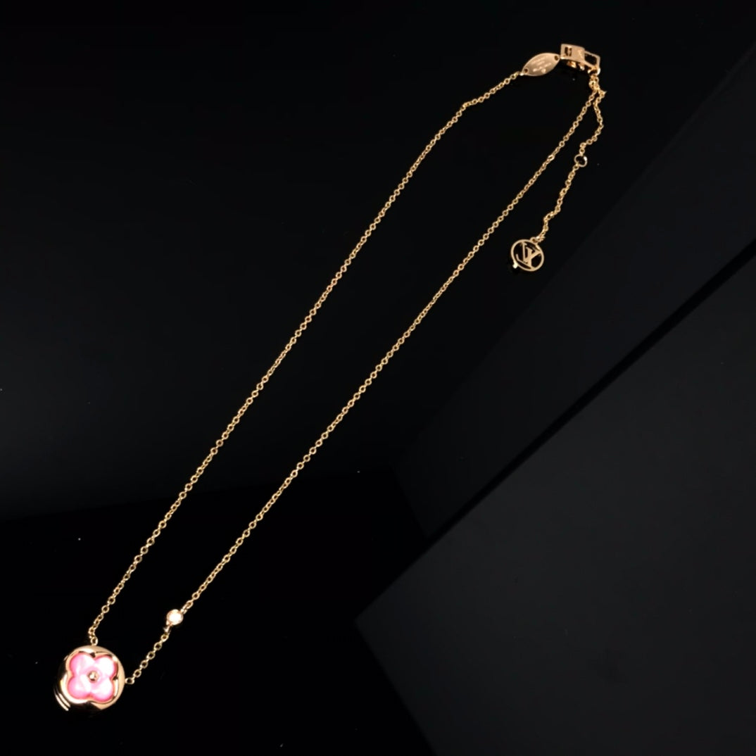 [⭐Seralia]COLOR BLOSSOM PINK MOP SUN GOLD NECKLACE