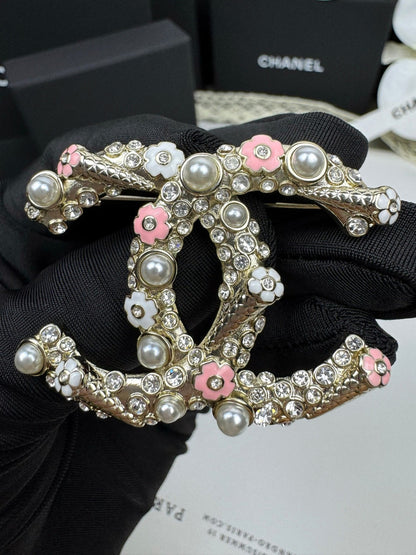 [⭐Seralia]26C Pink-White Enamel Ice Cream Cone Double C Brooch