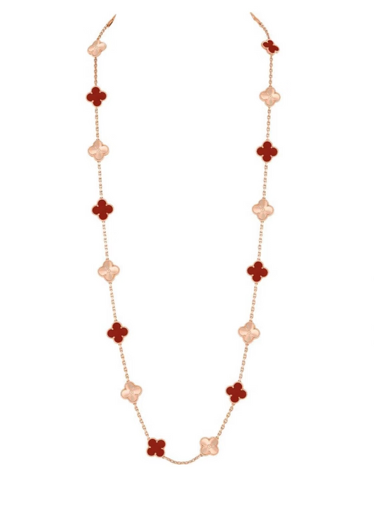 [⭐Seralia]CLOVER 20 MOTIFS LASER CARNELIAN NECKLACE