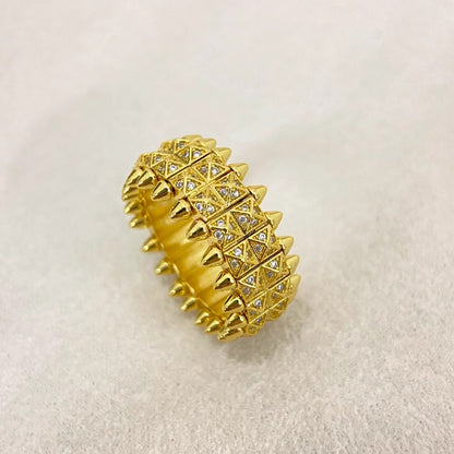 [⭐Seralia]CLASH DOUBLE-ROW RIVET RING WITH DIAMOND SETTING