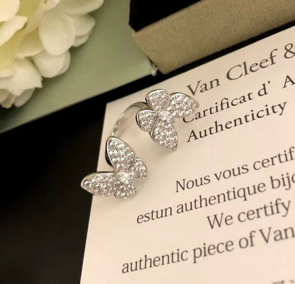 [⭐Seralia]TWIN SILVER BUTTERFLY DIAMOND RING