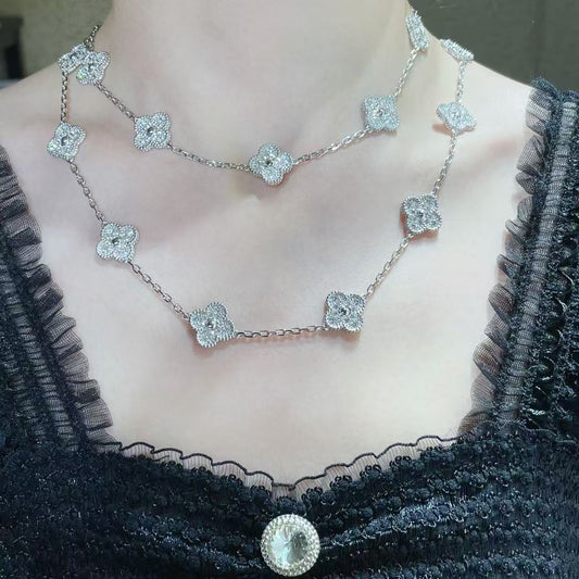 [⭐Seralia]CLOVER 20 MOTIFS FULL-DIAMOND NECKLACE
