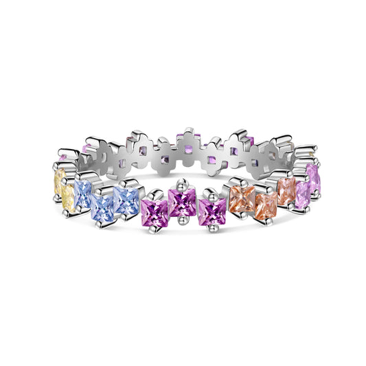[Lucky Jewelry]Mixed Colorful Square Staggered Rings