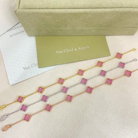 [⭐Seralia]2026 NEW CLOVER 6 MOTIF BUBBLE PINK ENAMEL BRACELET