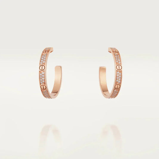 [⭐Seralia]LOVE DIAMOND PINK GOLD HOOP EARRINGS