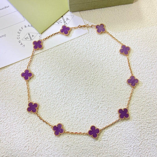 [⭐Seralia Jewelry]CLOVER 10 MOTIFS  PURPLE VIOLET  NECKLACE