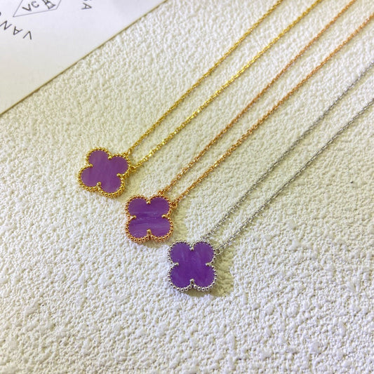 [⭐Seralia Jewelry]CLOVER 15MM  PURPLE VIOLET NECKLACE