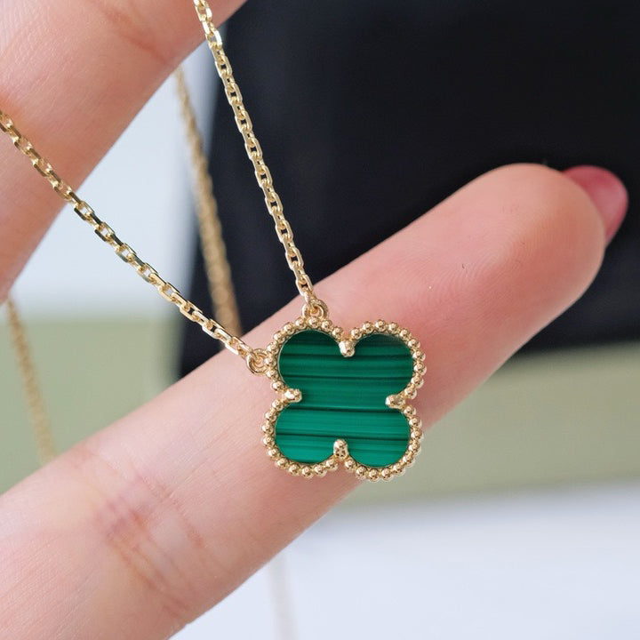[⭐Seralia]CLOVER 15MM MALACHITE SINGLE FLOWER  NECKLACE