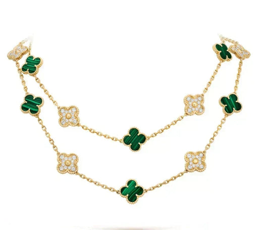 [⭐Seralia]CLOVER 20 MOTIFS MALACHITE DIAMOND NECKLACE