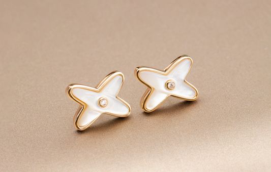 [⭐Seralia]JEUX DE WHITE MOP ROSE GOLD DIAMOND EARRINGS