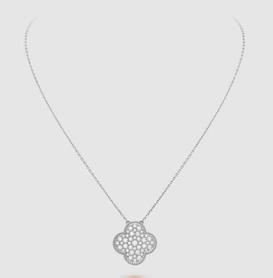 [⭐Seralia]CLOVER 25MM LARGE PENDANT DIAMOND PAVED SILVER NECKLACE