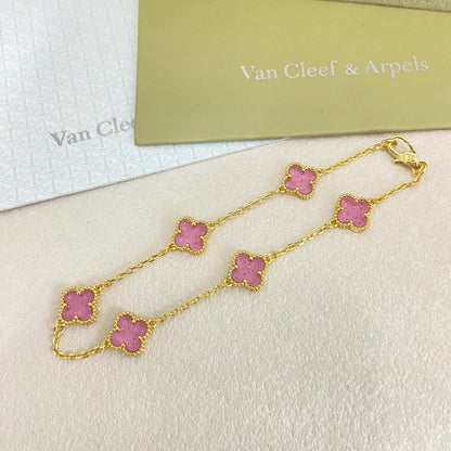 [⭐Seralia]2026 NEW CLOVER 6 MOTIF BUBBLE PINK ENAMEL BRACELET