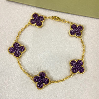 [⭐Seralia]NEW PURPLE SAND-GOLD FOUR-LEAF CLOVER 5-FLOWER BRACELET