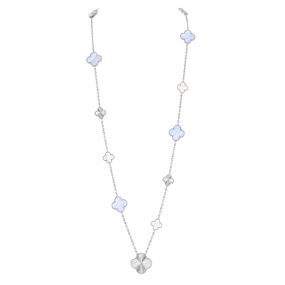 [⭐Seralia]DETACHABLE CLOVER 15(11+4) FLOWER SILVER NECKLACE SET