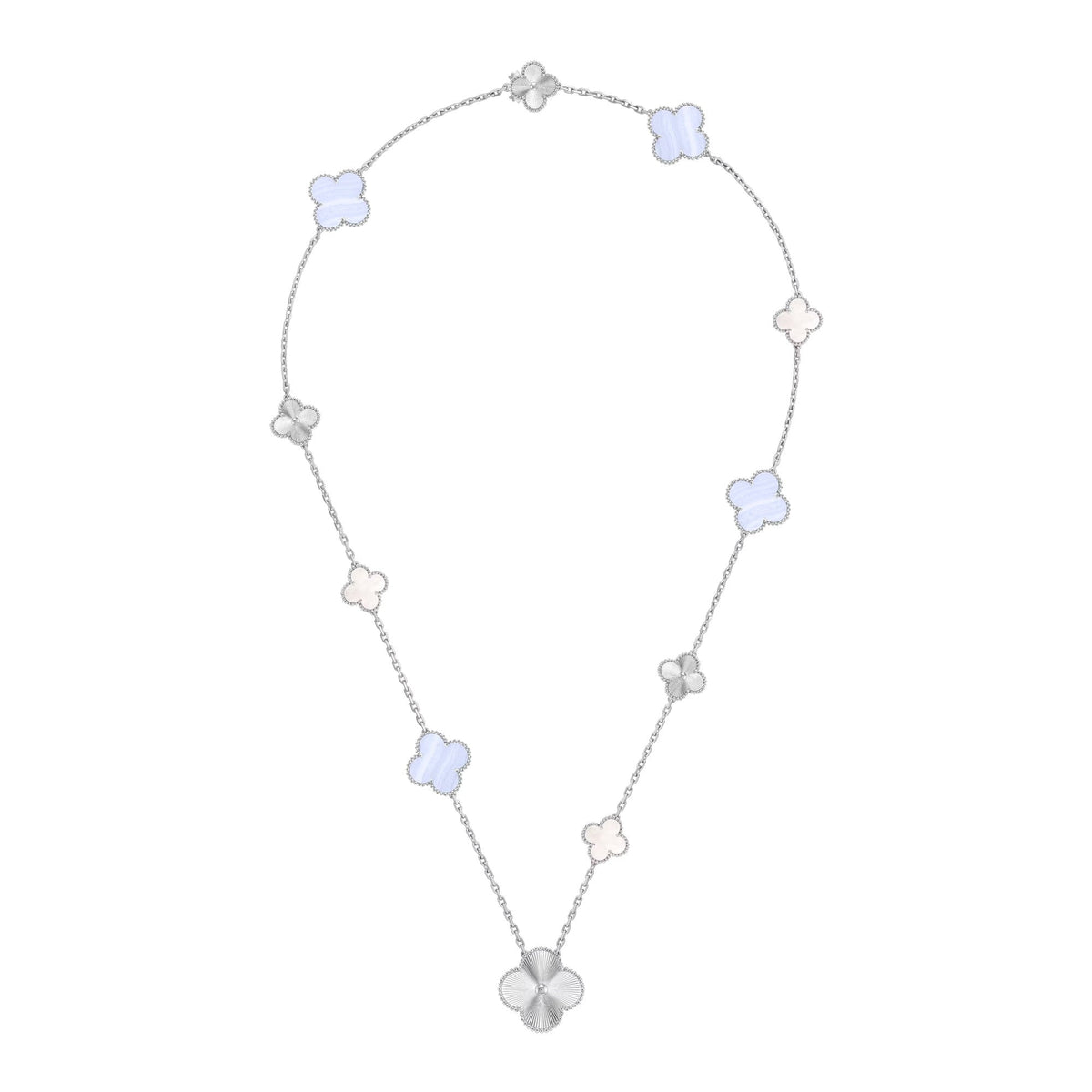 [⭐Seralia]DETACHABLE CLOVER 15(11+4) FLOWER SILVER NECKLACE SET