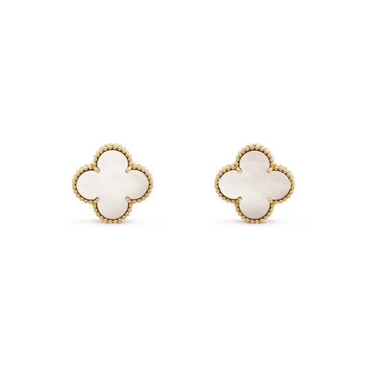 [⭐Seralia]CLOVER MEDIUM 1 MOTIFS  WHITE MOP STUD EARRINGS