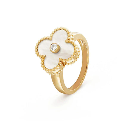 [⭐Seralia]CLOVER PINK MOP RING GOLD DIAMOND